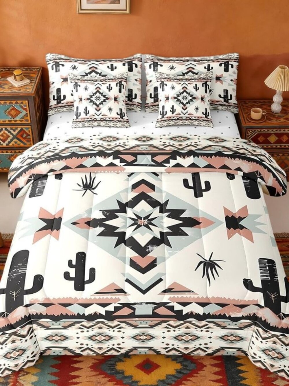 Western Aztec 7 Pcs Comforter Set Cactus Bedding Set Queen